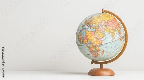 Fototapeta Vintage world globe on white background, showing continents and oceans.