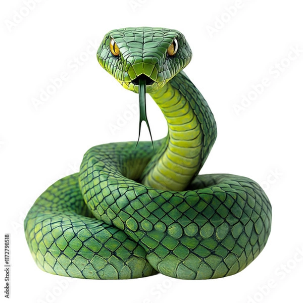Fototapeta green viper snake hyper realistic isolated on a white background