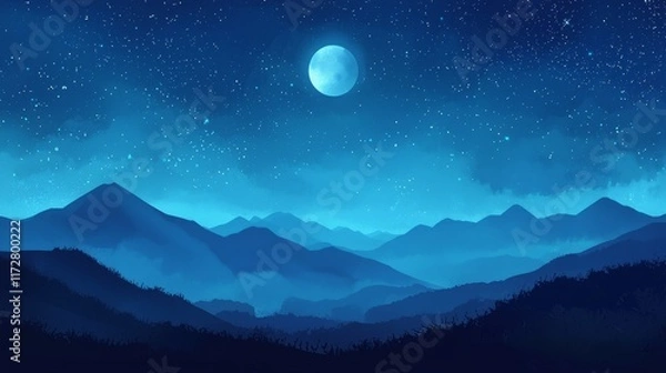 Fototapeta Enchanting Night Sky with a Full Moon and Glittering Stars in Summer