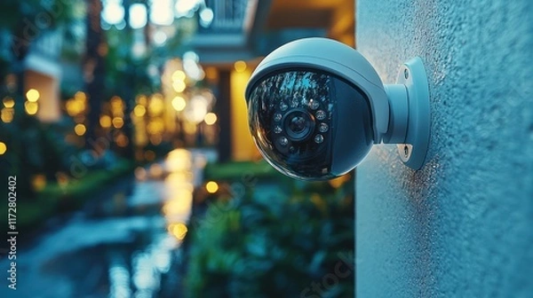Fototapeta Surveillance camera monitoring a tranquil outdoor area.