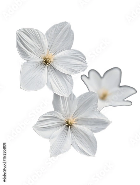 Obraz Close up of three white flowers with a black background. The flowers are in a field and are surrounded by grass