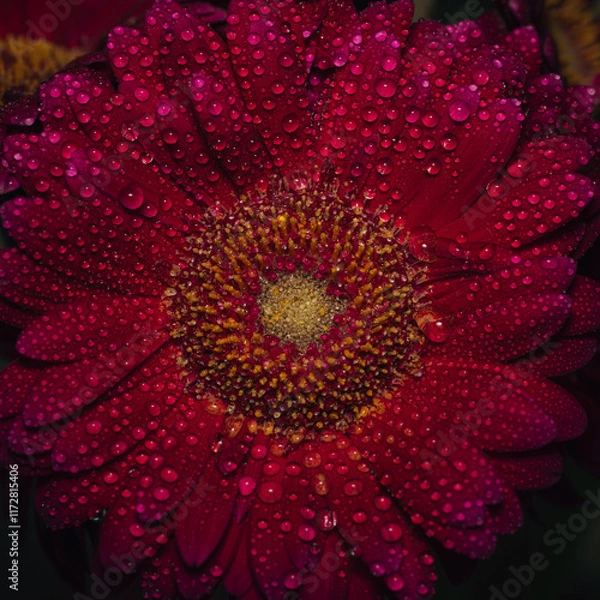 Fototapeta Red flower with water drops