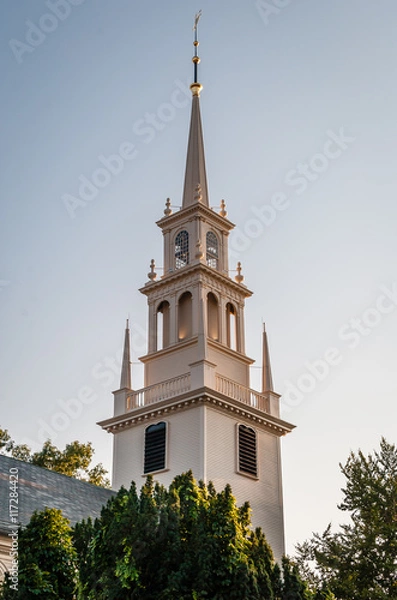 Fototapeta Abstract image of church steeple. Image of top of church. Roof of church. Architectural design and detail. Architecture design and art. Modern design. Minimal design. Artistic image. 