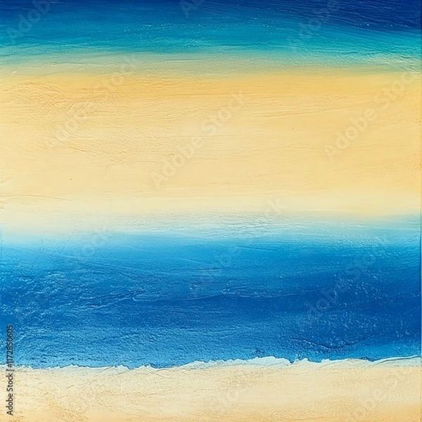Fototapeta Abstract seascape painting with blue and sandy beige colors on textured canvas.