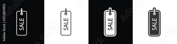 Fototapeta Price tag with a rectangular shape and sale writing, Price tag vector illustration in black white and transparent background. Eps10