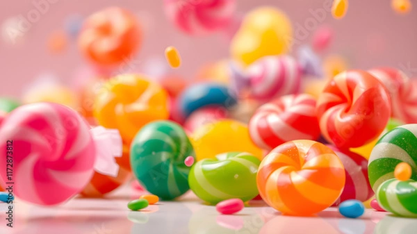 Fototapeta Colorful candies flying on the background, Generative AI