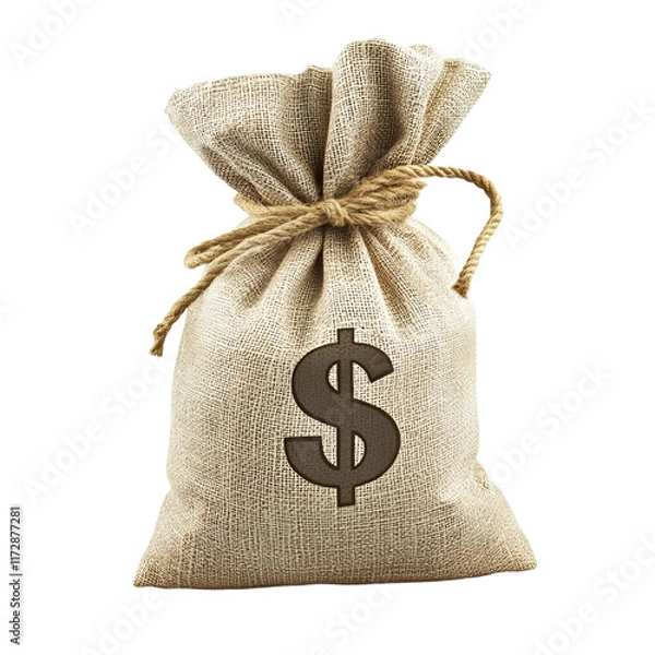 Fototapeta money bag with dollar sign isolated on a white background