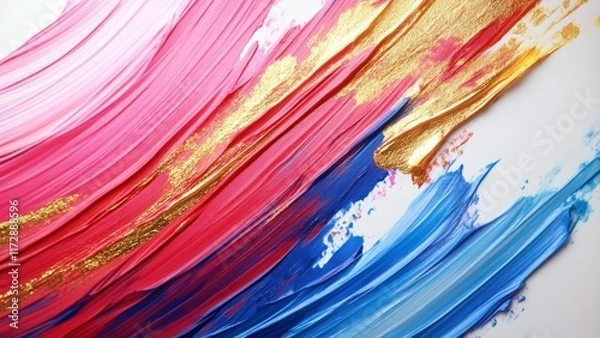 Fototapeta Vibrant Vintage Gold Valentine Frame with Bright Colorful Paint Strokes