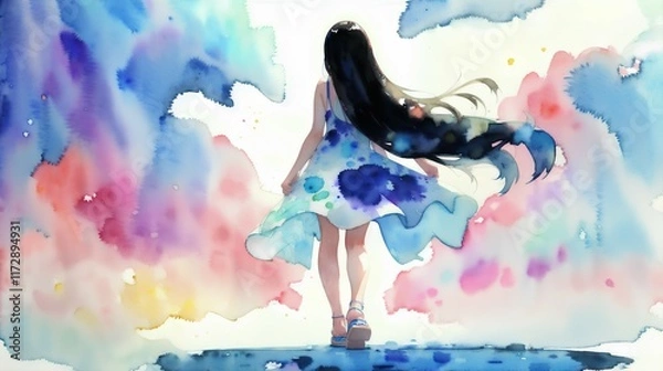 Obraz 水面を歩く女性