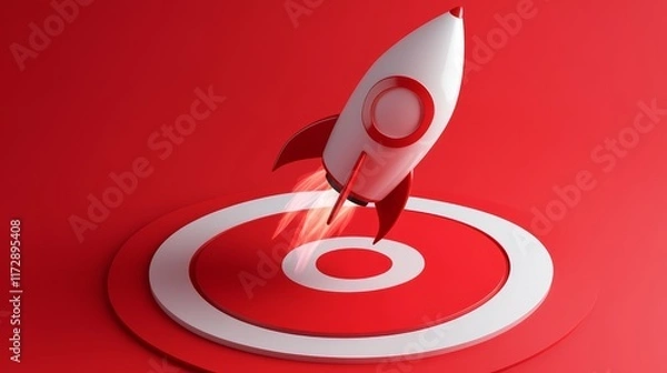 Fototapeta Rocket missle to a red target .  Target audience concept . Powerful merketing strategy . This is a 3d render illustration .