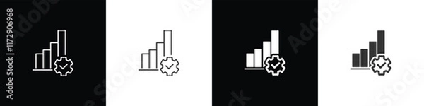 Fototapeta Bar chart icon. Growth graph icon with gear. Business chart. Financial rise up. Increase profit. Economic graphic growth arrow rising. Chart icon in black, white and transparent background.