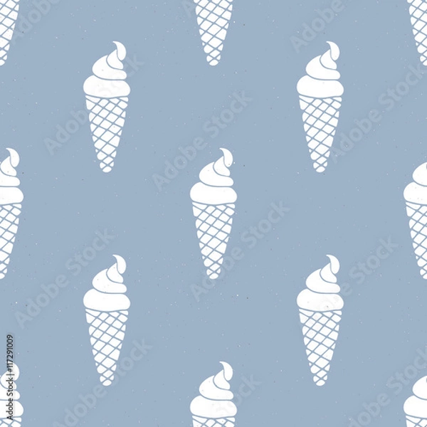 Obraz Ice cream cones seamless pattern. Vector hand drawn blue background. Textile pattern