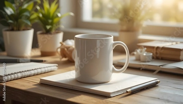 Obraz cup of coffee and notebook mockup