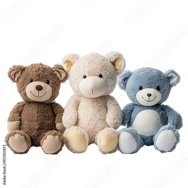 Obraz three teddy bears soft toys cuddly animals isolated on a white background
