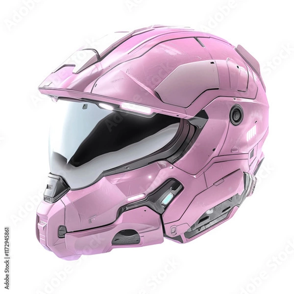 Fototapeta Futuristic Pink Helmet: A close-up shot of a high-tech pink helmet, radiating a sense of advanced technology and sci-fi aesthetics.