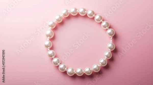 Fototapeta Pearl necklace arranged in a circle, soft pink backdrop