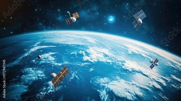 Obraz Geostationary satellites aligned over Earth against the backdrop of space