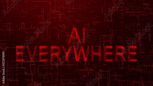 Fototapeta AI everywhere text technology data line red color