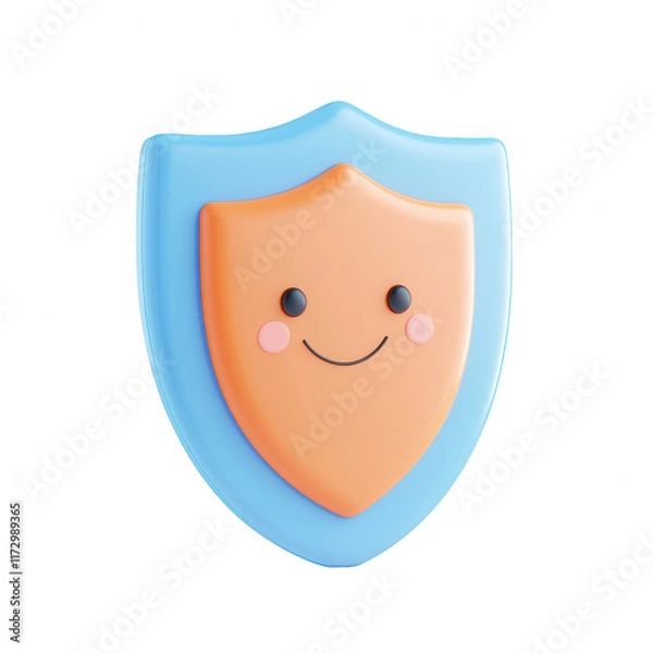 Fototapeta A cute cartoon shield design with a smiling face, perfect for children's projects., isolated on a transparent background.