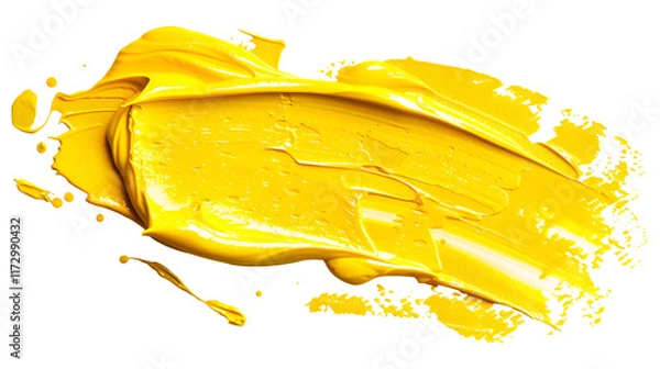 Fototapeta Vivid yellow paint brush stroke isolated on a transparent background.