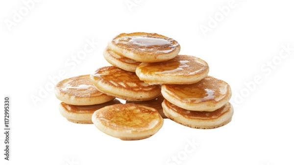 Fototapeta A Delicious Stack of Mini Pancakes with Syrup Perfect for Breakfast or Brunch Events, Ideal for Food Bloggers and Recipe Creators.