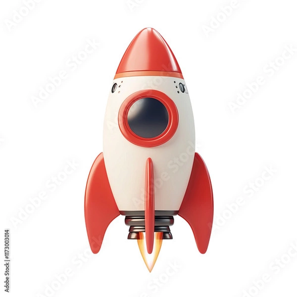 Obraz red rocket icon rocket precise perspective on a white background
