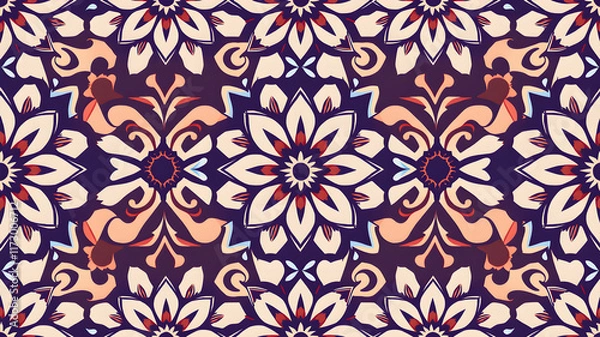 Obraz Seamless ethnic mughal floral motif on digital background pattern Abstract pattern. abstract floral and geometric print pattern for textile design and fabrics. Generative AI
