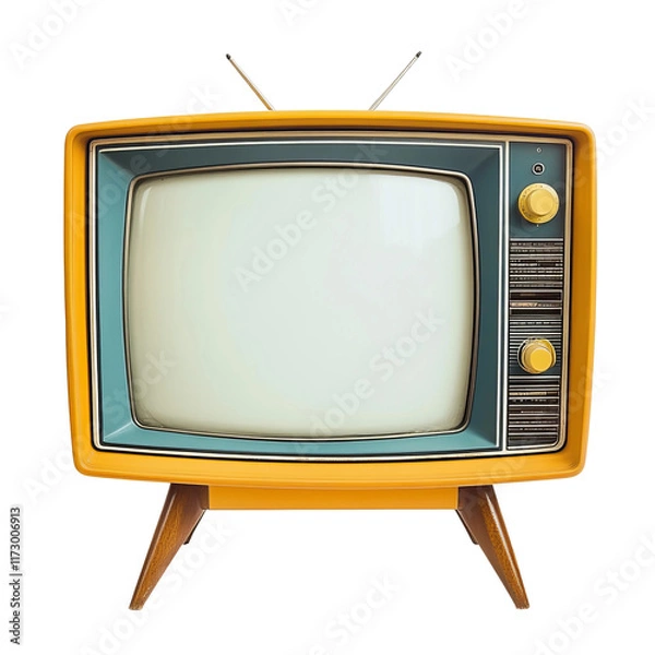 Obraz retro yellow television set isolated on a white background