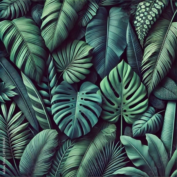 Fototapeta Lush tropical leaf patterns creating bold and eye-catching textures inspired by natural beauty. Generative AI
