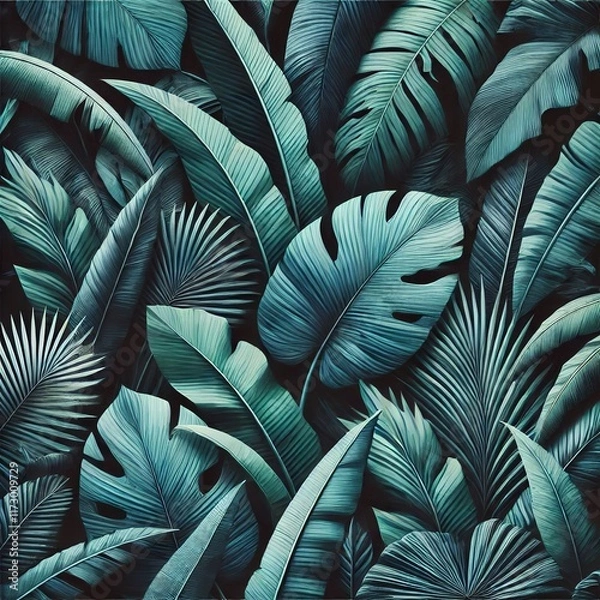 Fototapeta Lush tropical leaf patterns creating bold and eye-catching textures inspired by natural beauty. Generative AI