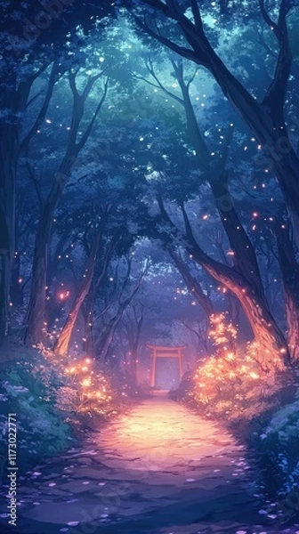Obraz Enchanting Night Path Through a Mystical Forest