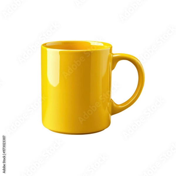 Fototapeta Vibrant yellow ceramic coffee mug featuring a durable handle, suitable for hot beverages. Isolated on transparent background, png.