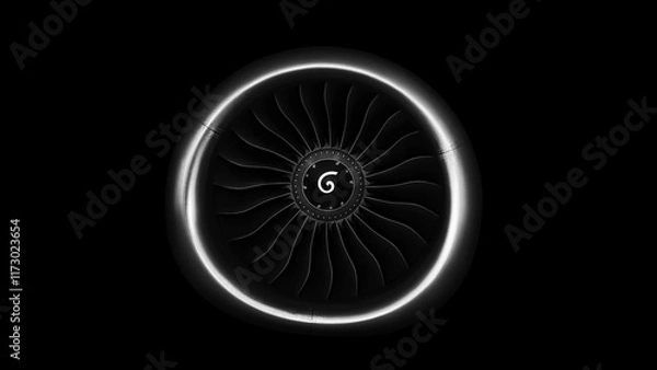 Obraz Jet engine front view isolated on black background. Close up of airplane engine during maintenance.engineering marvel