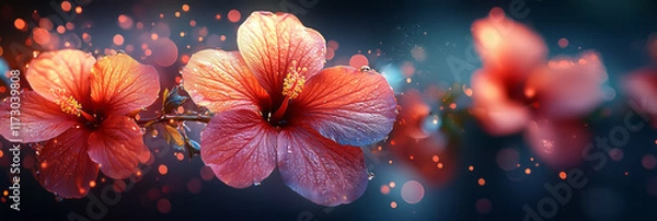 Obraz Pastel gradient wallpaper featuring overlapping translucent hibiscus silhouettes and gentle bokeh,