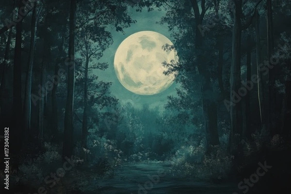 Fototapeta Moonlit Forest Path A Nighttime Scene