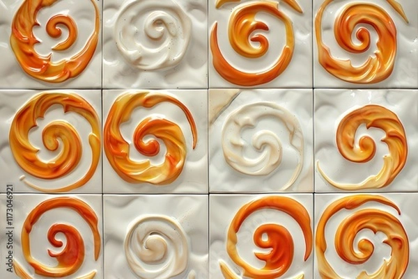 Obraz tile design with vibrant orange spirals