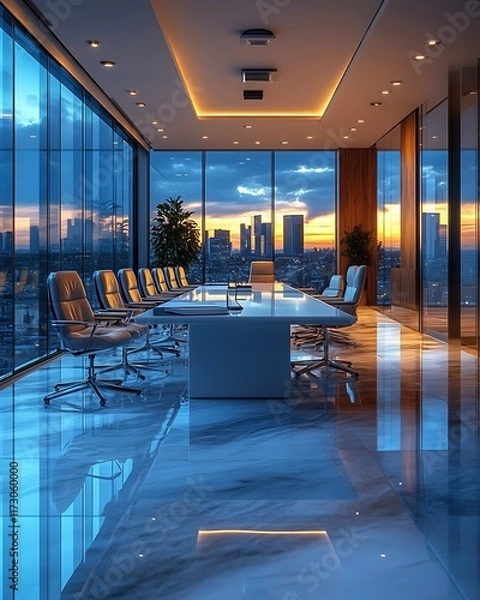 Obraz Modern panoramic city view office conference room.