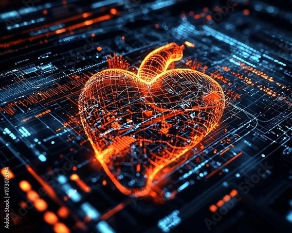 Obraz Digital heart model on circuit board.