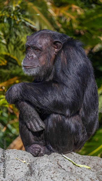 Obraz 座るチンパンジー　動物園　日本　和歌山