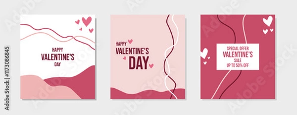 Obraz Collection of square templates for Valentine's Day holiday. Promotional posters for Valentine's Day sales. Vector illustrations for greeting cards, mobile apps, banner designs on Valentine's Day theme
