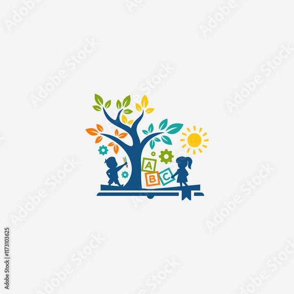 Fototapeta CHILD CARE Academy business logo designs vector concept