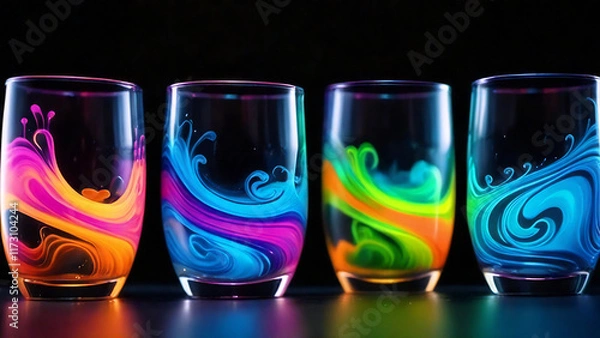 Obraz Vibrant glassware with artistic swirly patterns.