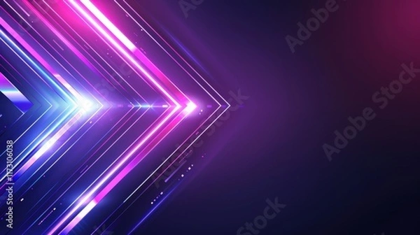 Fototapeta Abstract glowing neon arrows, vibrant pink and blue light streaks on dark background.