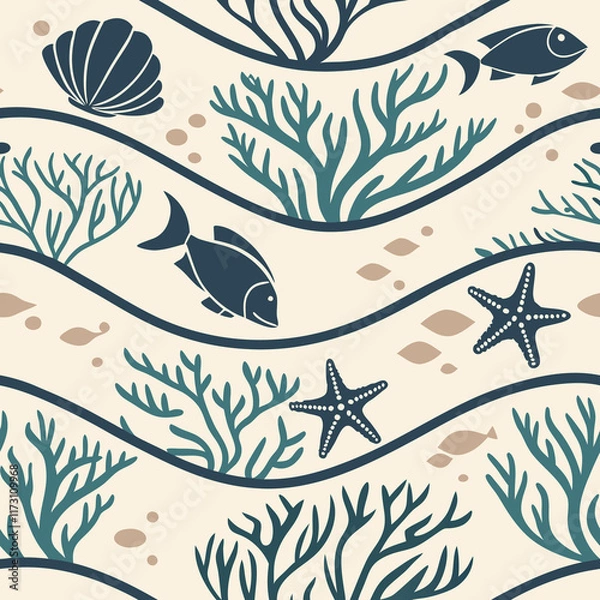 Obraz seamless pattern with sea shells