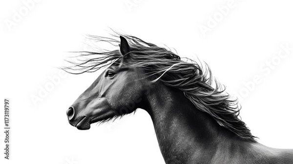 Fototapeta Vibrant Wild Mustang with Windswept Mane Galloping Across the Open Plains Isolated on white and transparent Background