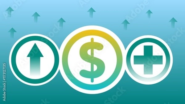 Fototapeta Financial rise increase concept idea banner desin illustration with  positive sign, arrow and dollar sign all on a gradient background