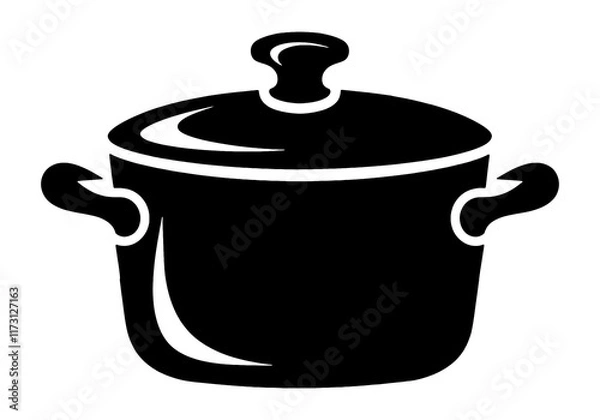 Obraz おしゃれな鋳物のココット鍋のシルエットイラスト　透過背景の切り抜き