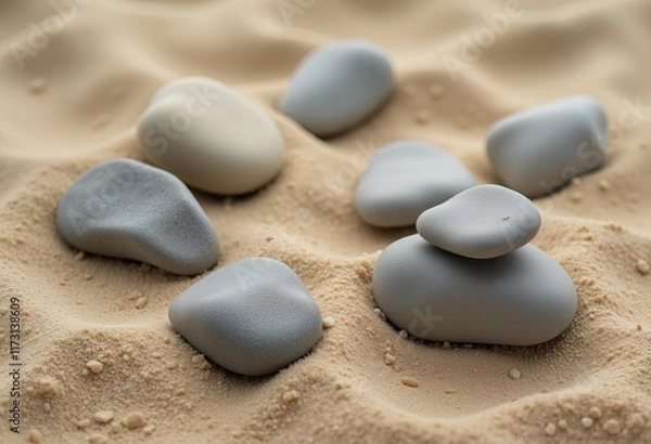 Fototapeta Smooth pebbles on sandy textured surface.