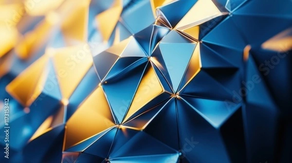 Fototapeta Abstract Blue and Gold Metallic Polygonal Structure