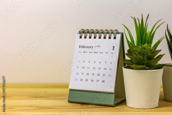 Fototapeta Desk calendar for February 2025. Desk calendar for planning, organizing and managing each day.